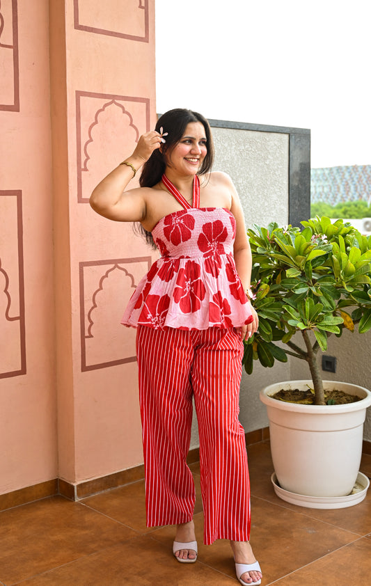 Red Floral Strapless Co-ord Set