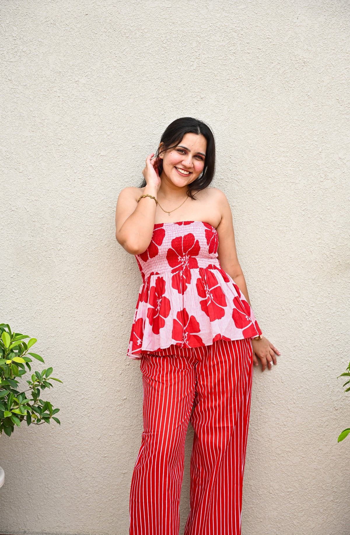 Red Floral Strapless Co-ord Set