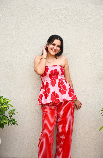 Red Floral Strapless Co-ord Set