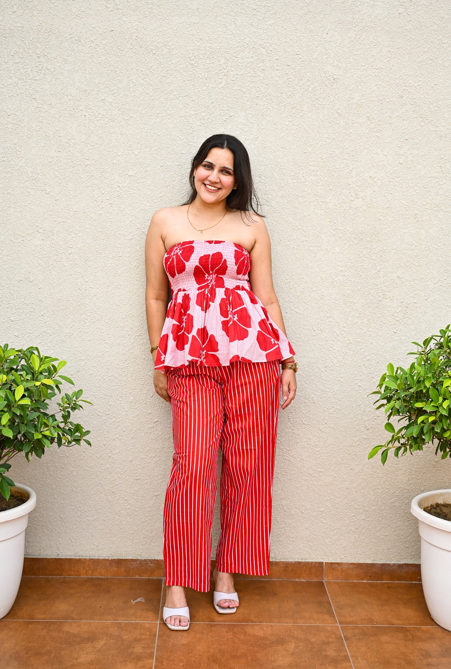 Red Floral Strapless Co-ord Set