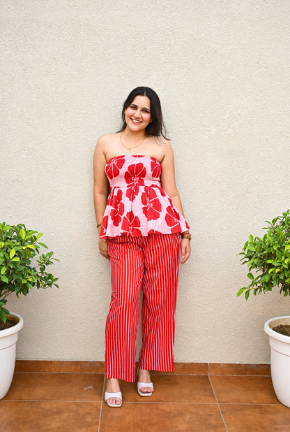 Red Floral Strapless Co-ord Set