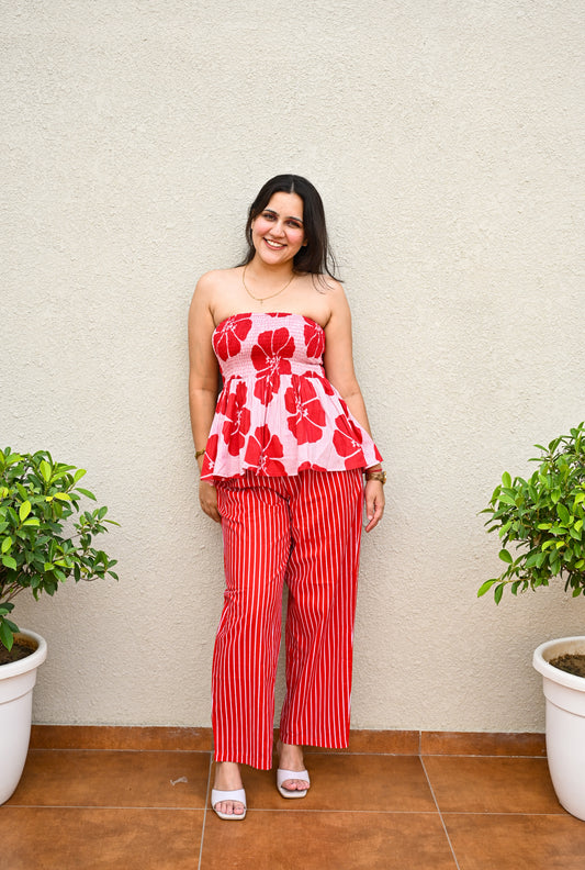 Red Floral Strapless Co-ord Set