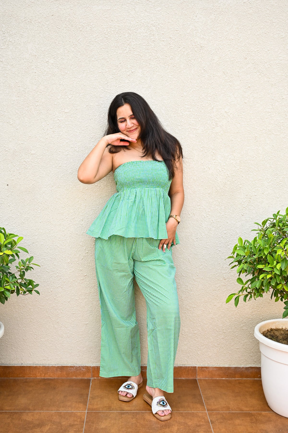 Green Gingham Strapless Co-ord Set