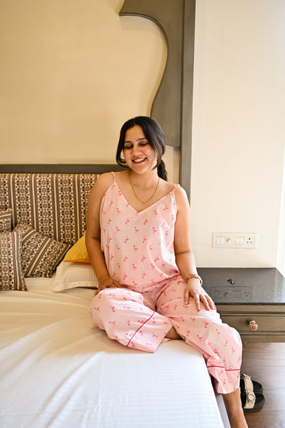 Pink Flamingo Striped Loungewear Set