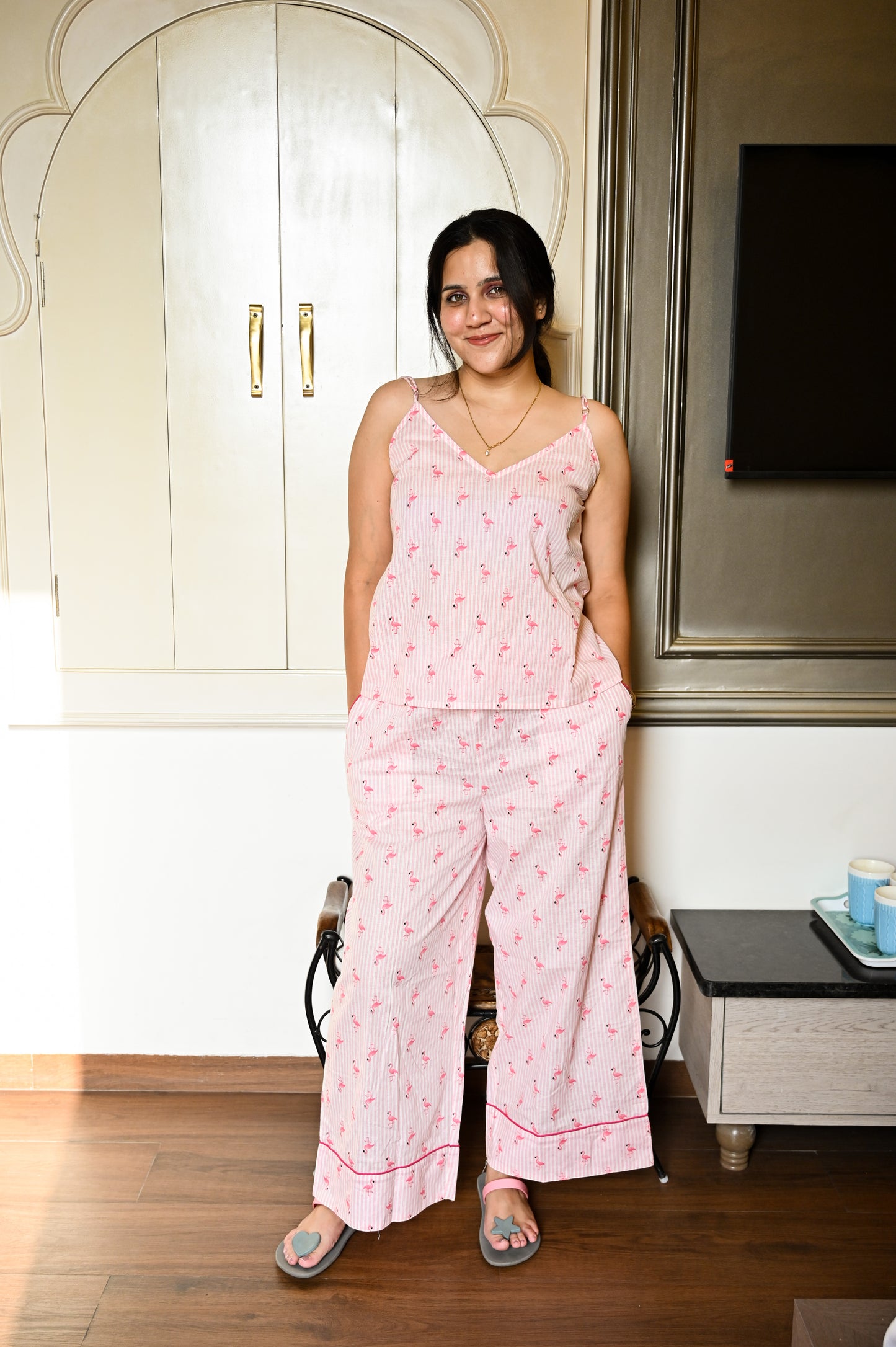 Pink Flamingo Striped Loungewear Set
