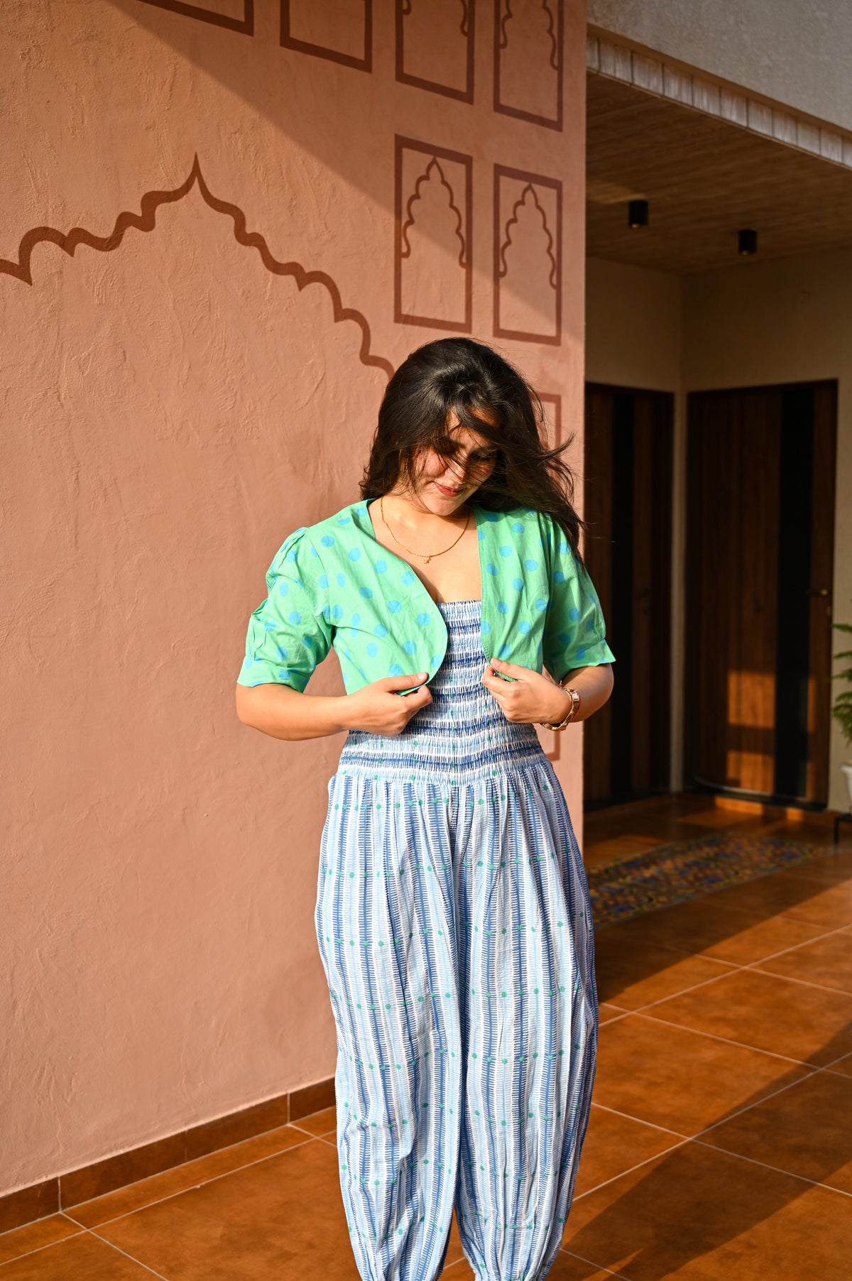 Sky Blue Smocked Jumpsuit