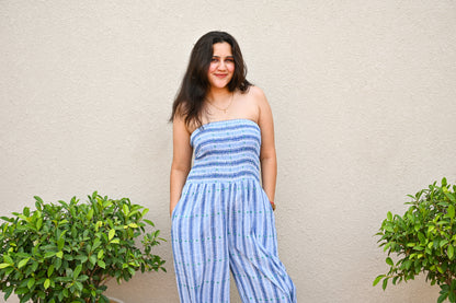 Sky Blue Smocked Jumpsuit