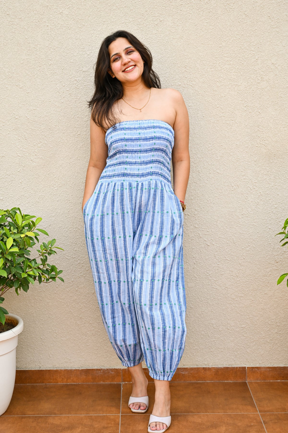 Sky Blue Smocked Jumpsuit