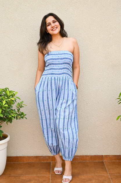 Sky Blue Smocked Jumpsuit