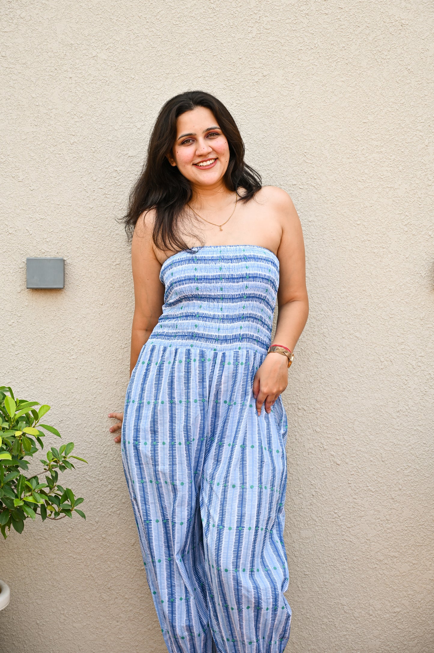 Sky Blue Smocked Jumpsuit