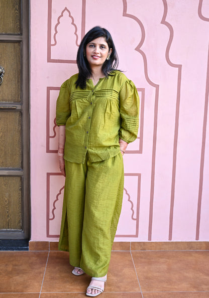 Olive Green Detail Pleated Co-ord Set