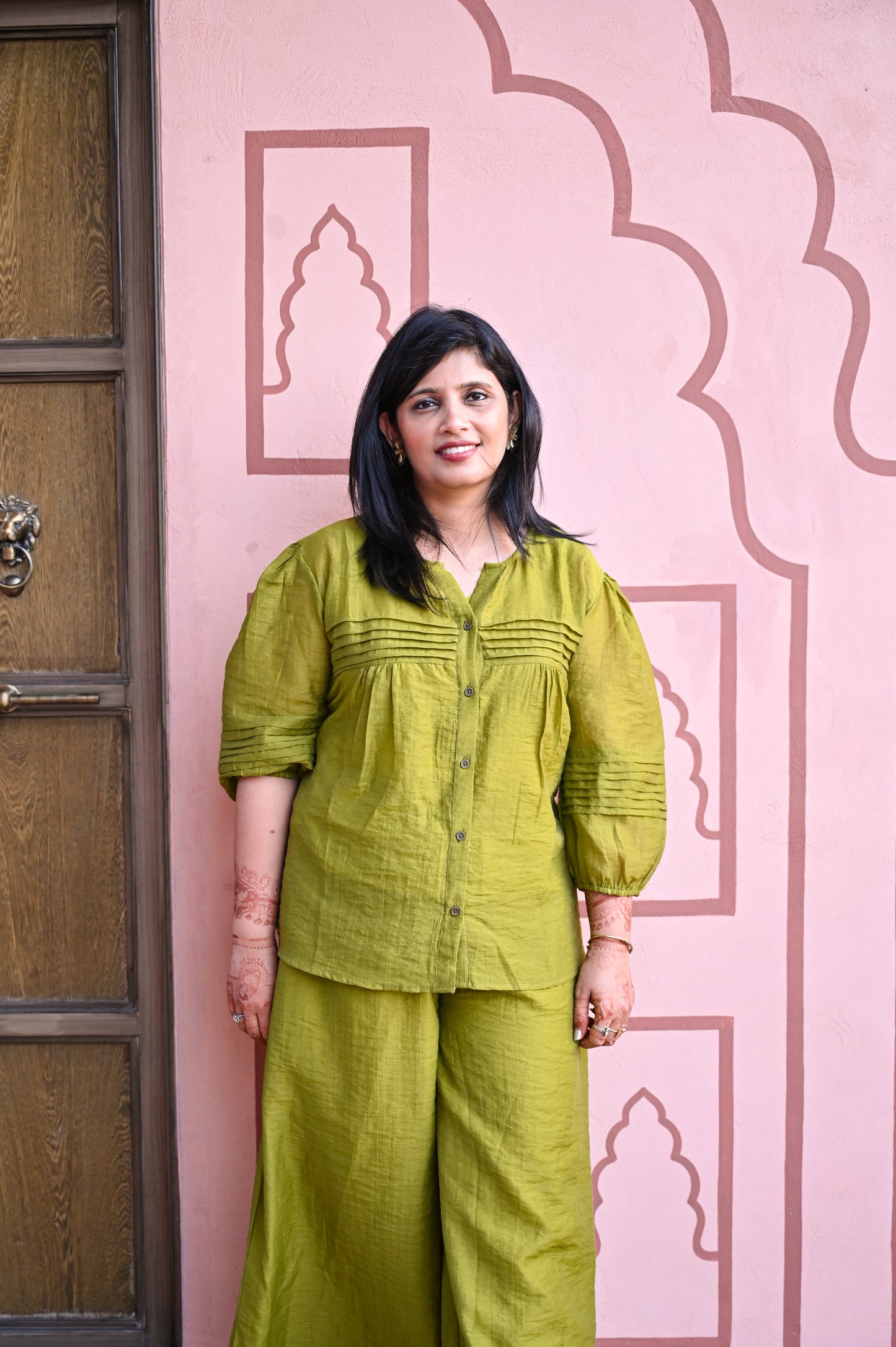 Olive Green Detail Pleated Co-ord Set