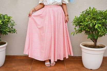 Elegant Pink & White Striped Skirt Set