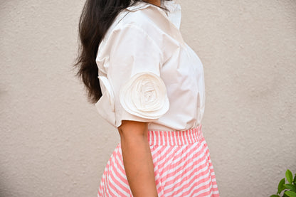 Elegant Pink & White Striped Skirt Set