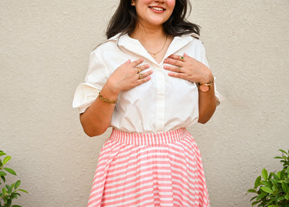 Elegant Pink & White Striped Skirt Set
