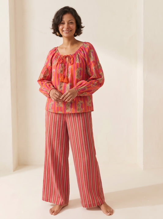 Coral Fiesta Cotton Co-ord Set
