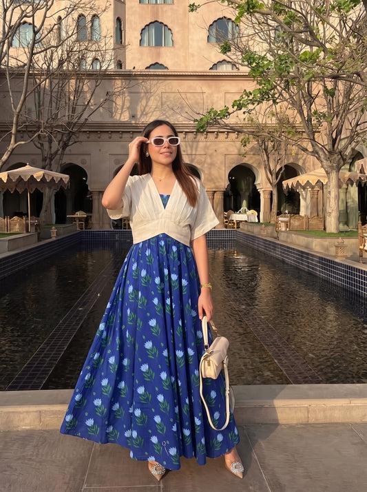 Indigo Bloom Skirt Top Set
