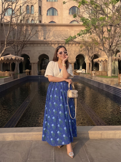 Indigo Bloom Skirt Top Set