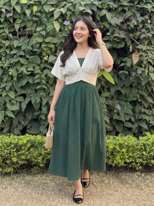 Forest Green Polka Skirt Top Set