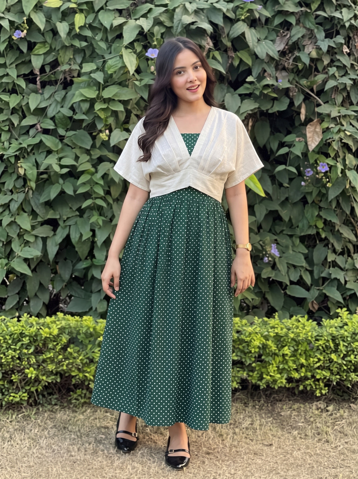 Forest Green Polka Skirt Top Set