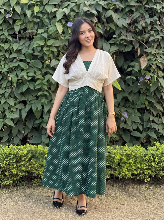 Forest Green Polka Skirt Top Set