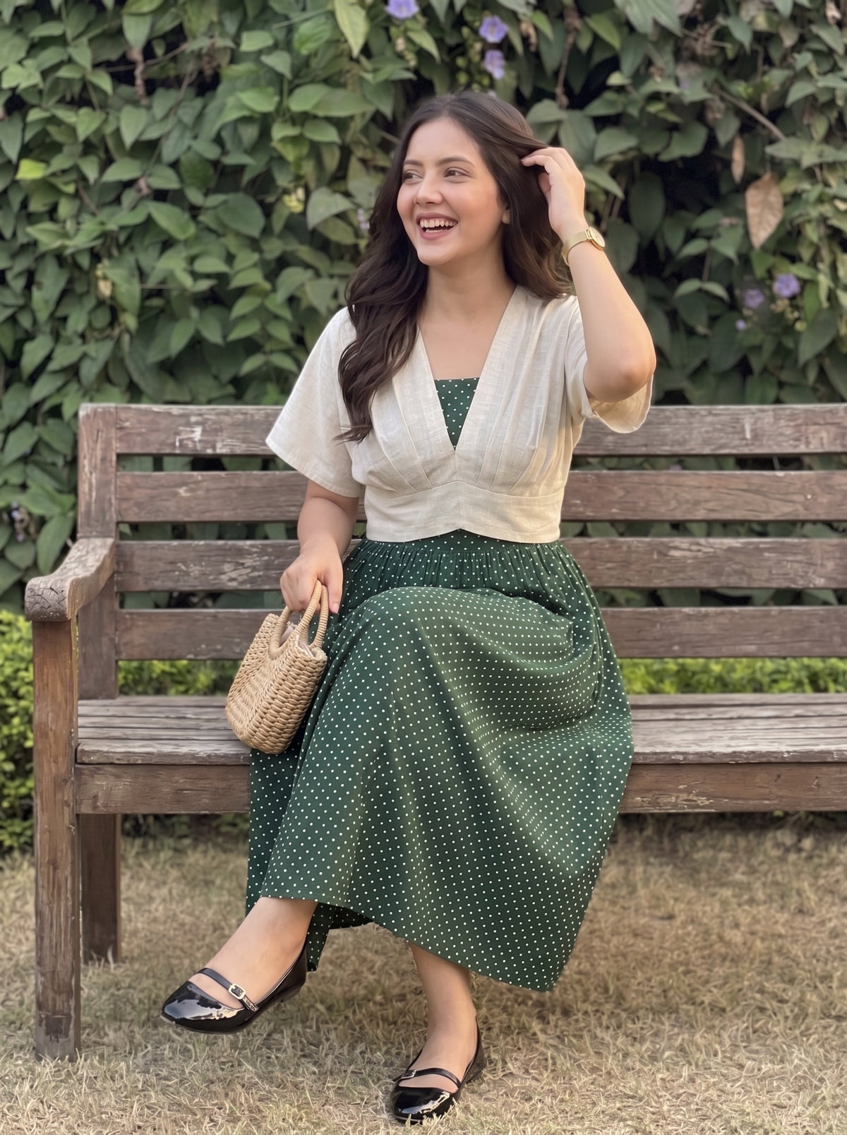 Forest Green Polka Skirt Top Set