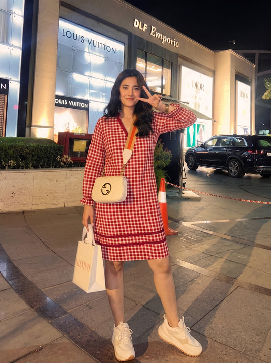 Red Gingham Check Tunic Dress