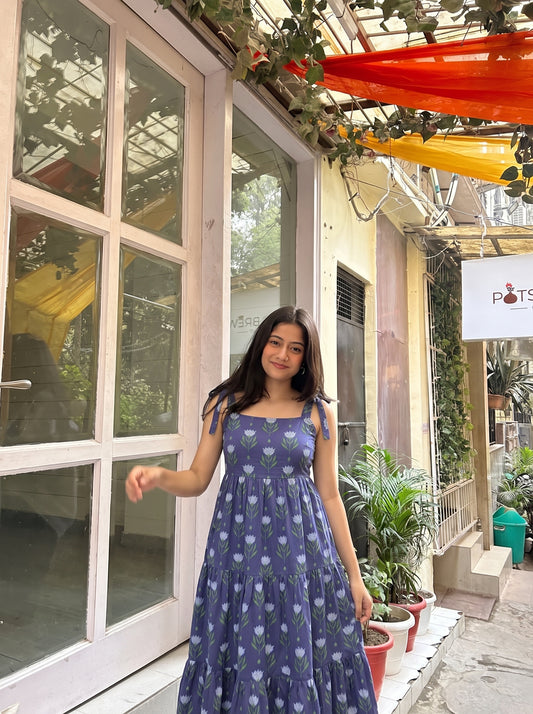 Indigo Tie-Shoulder Maxi Dress
