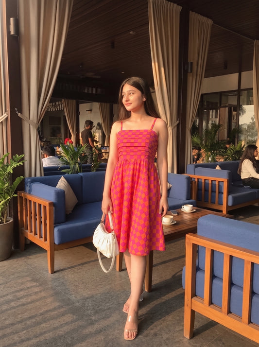 Sunset Checkered Midi Dress