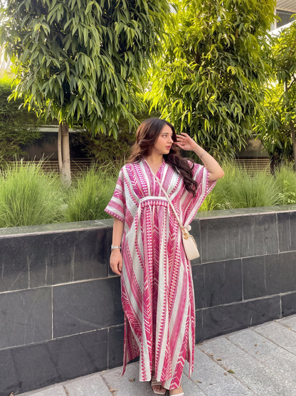 Pink & White Striped Kaftan Dress