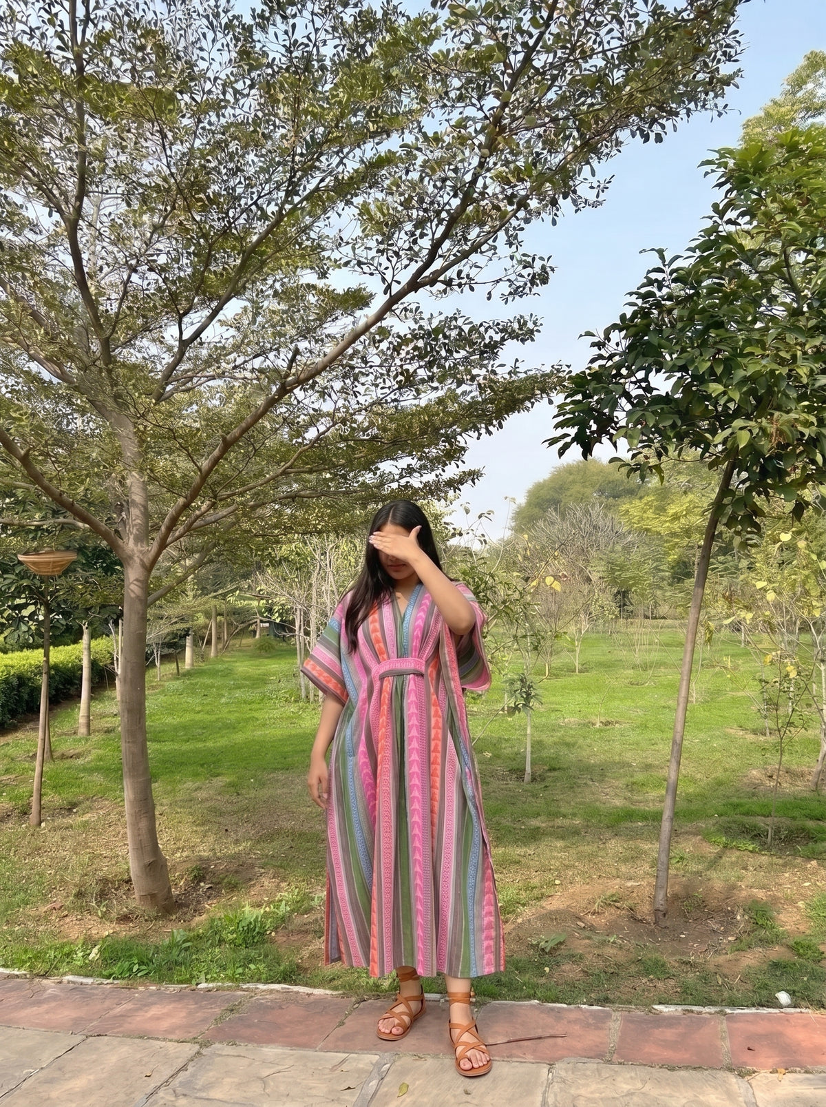 Multicolor Striped Kaftan Dress