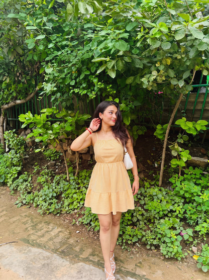 Yellow Striped Spaghetti Strap Mini Dress