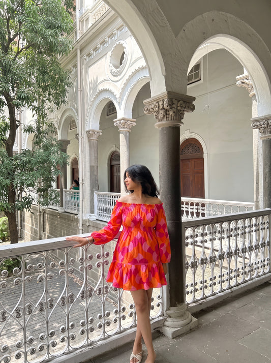 Bold Color Pop Off-Shoulder Dress