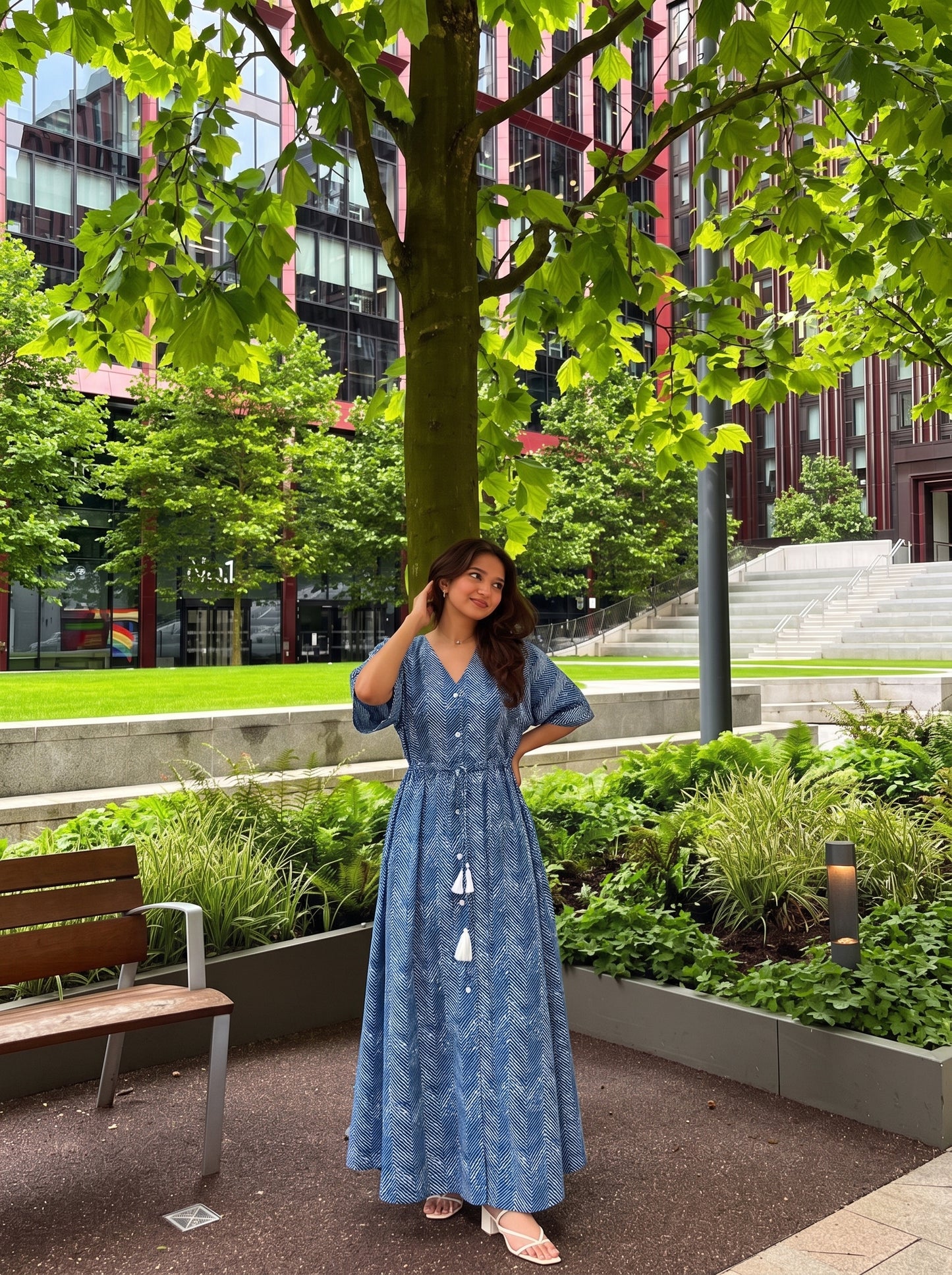 Blue Chevron Print Kaftan Dress