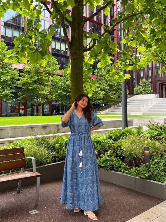 Blue Chevron Print Kaftan Dress