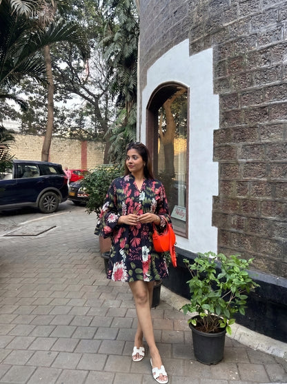 Black Floral Printed Mini Dress