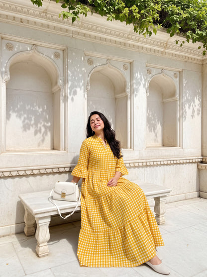 Mustard Checkered Maxi Dress