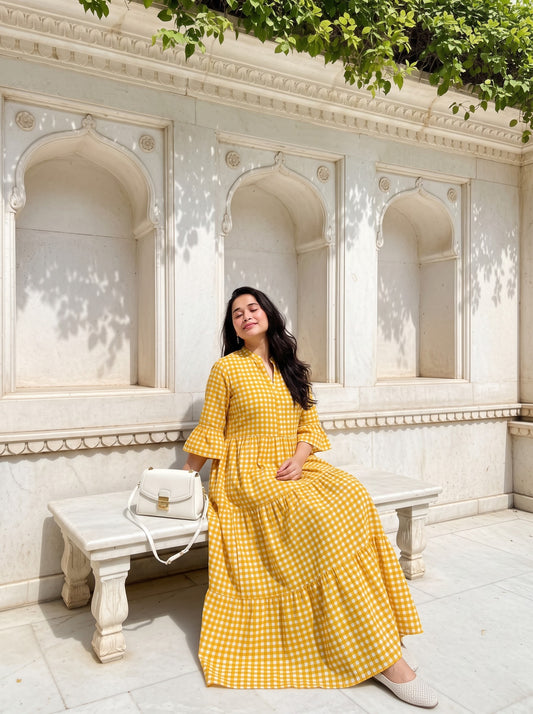 Mustard Checkered Maxi Dress