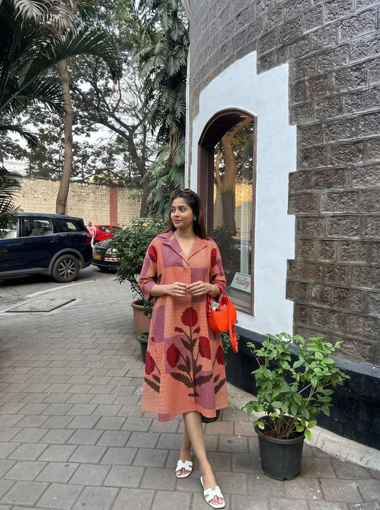 Rust Floral Printed Midi Dress
