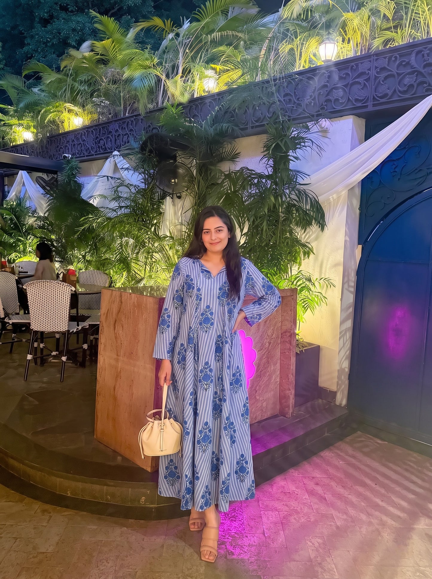 Blue Floral Printed Maxi Dress