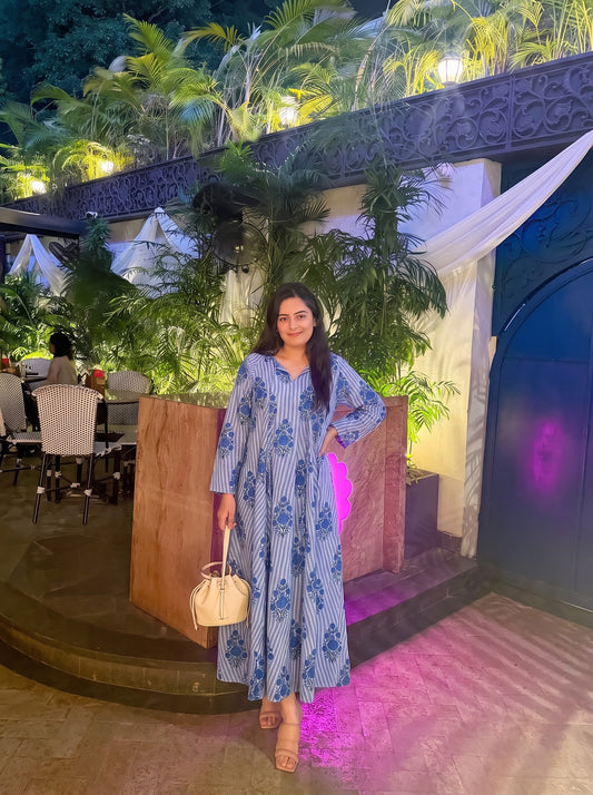 Blue Floral Printed Maxi Dress