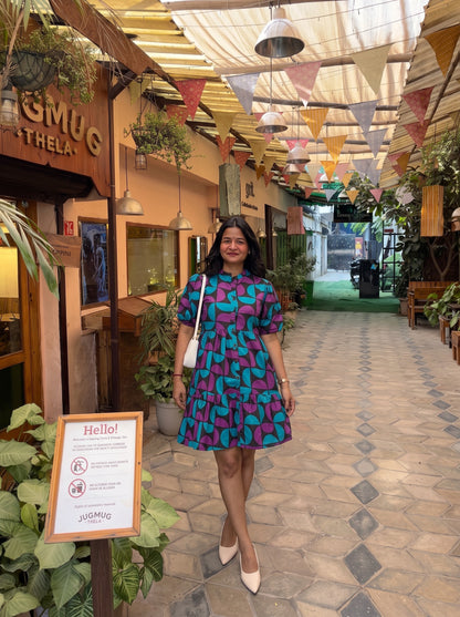 Geometric Print Button-Down Short Dress