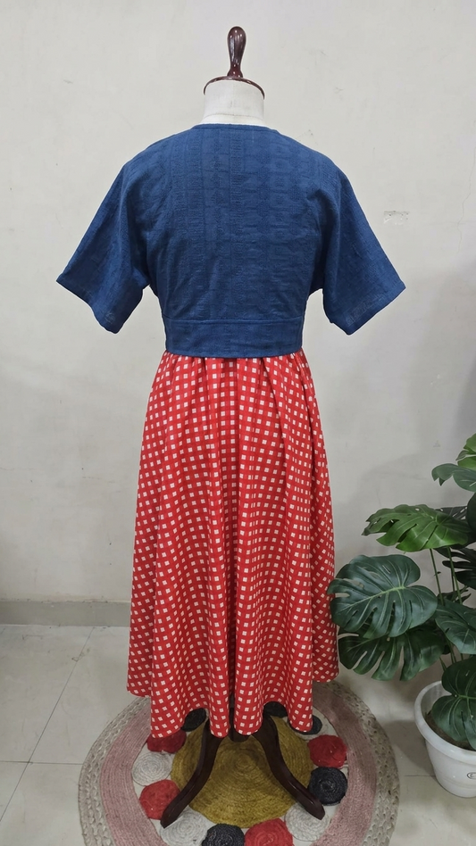 Red Checkered Skirt Top Set