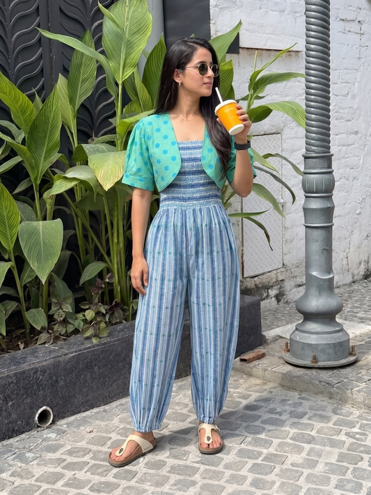 Sky Blue Smocked Jumpsuit