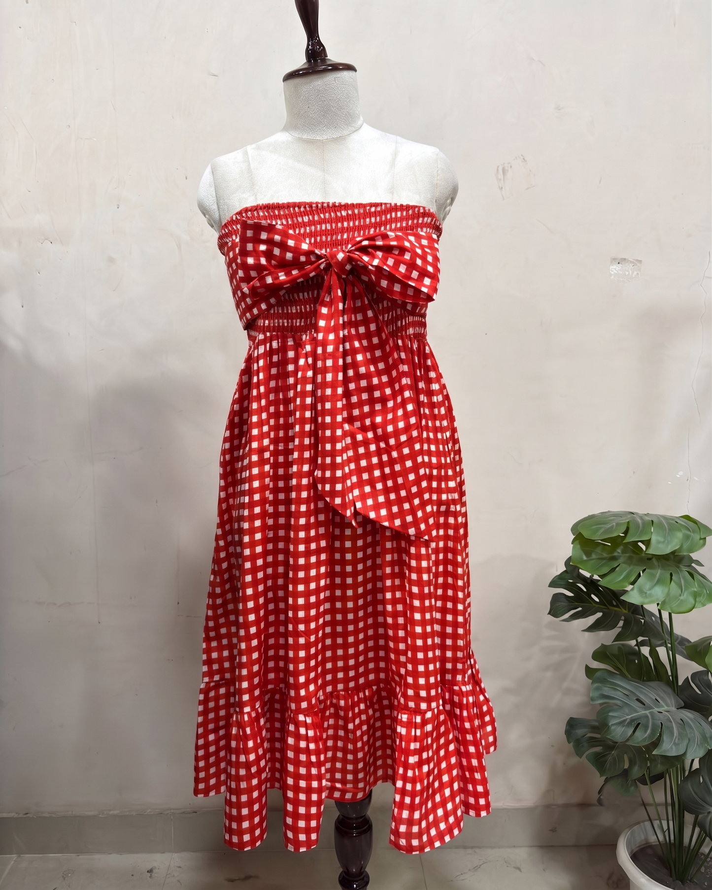 Cherry Gingham Bow Dress