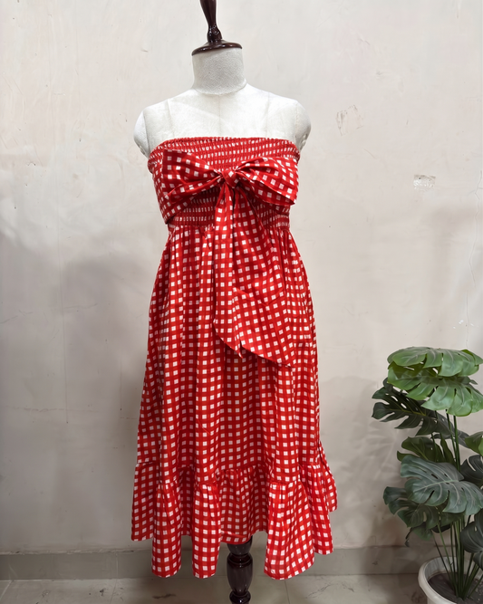 Cherry Gingham Bow Dress