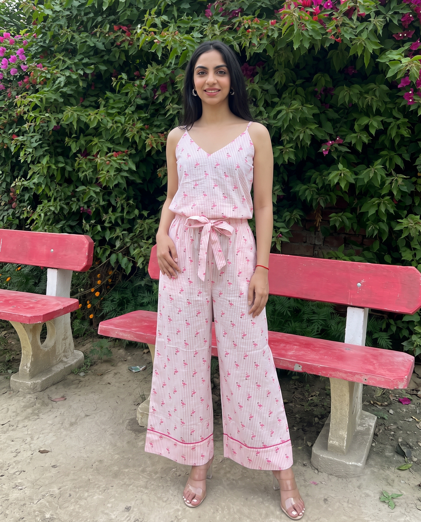 Pink Flamingo Striped Loungewear Set