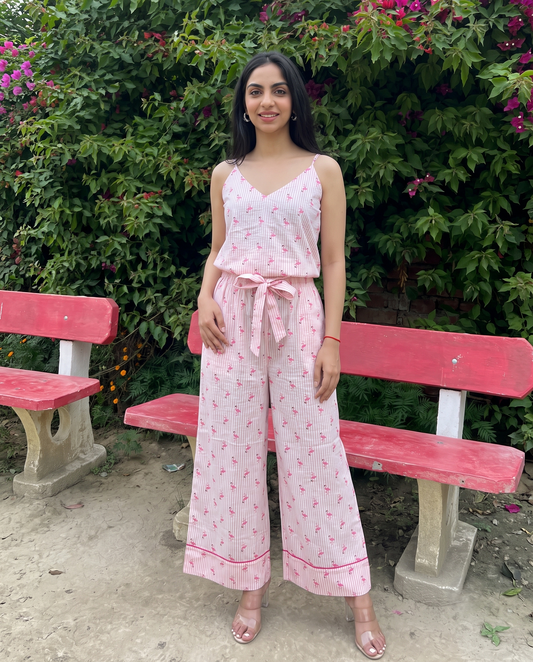 Pink Flamingo Striped Loungewear Set