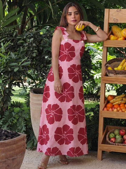 Pink & Red Floral Printed Maxi Dress