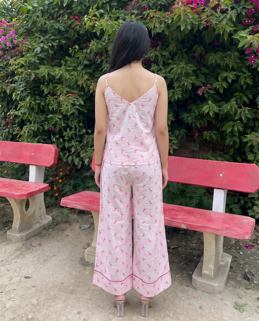 Pink Flamingo Striped Loungewear Set
